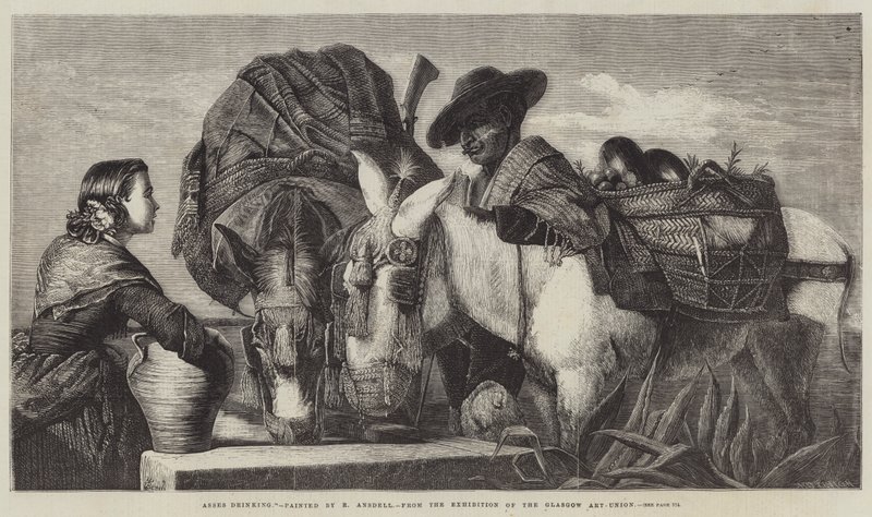 Åsnor som dricker av Richard Ansdell