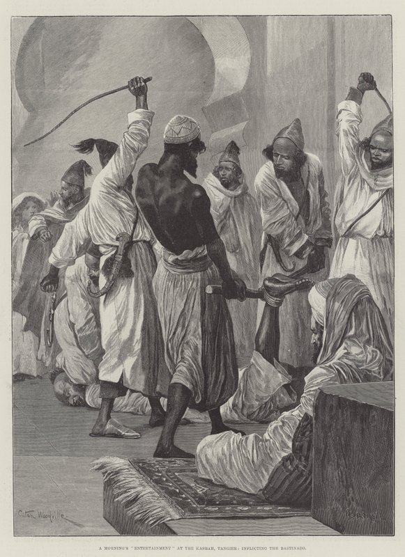 En morgons underhållning på Kasbah, Tanger, som orsakar Bastinado av Richard Caton Woodville junior