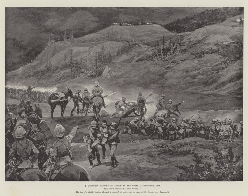 Ett bergsbatteri i aktion i Chitral-expeditionen 1895 av Richard Caton Woodville junior
