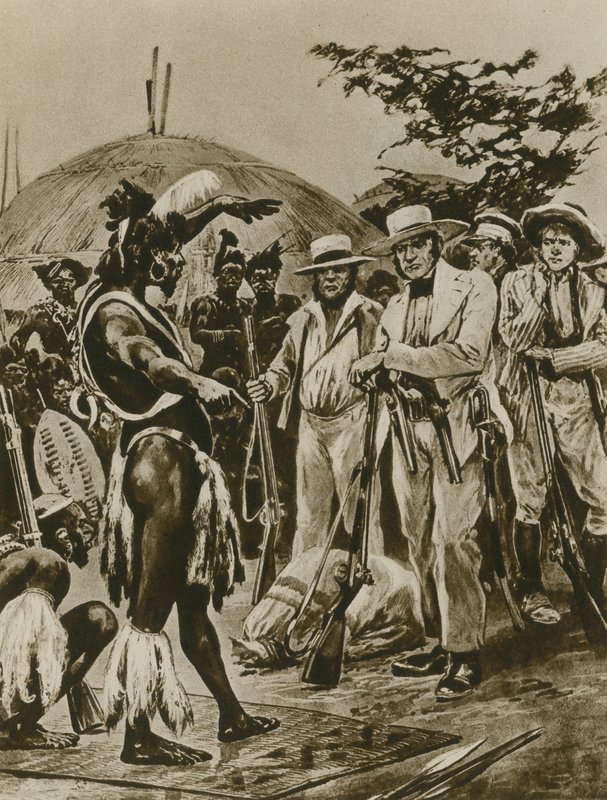 Ett samtal med zuluerna i Natals tidiga dagar (djuptryck) av Richard Caton Woodville junior