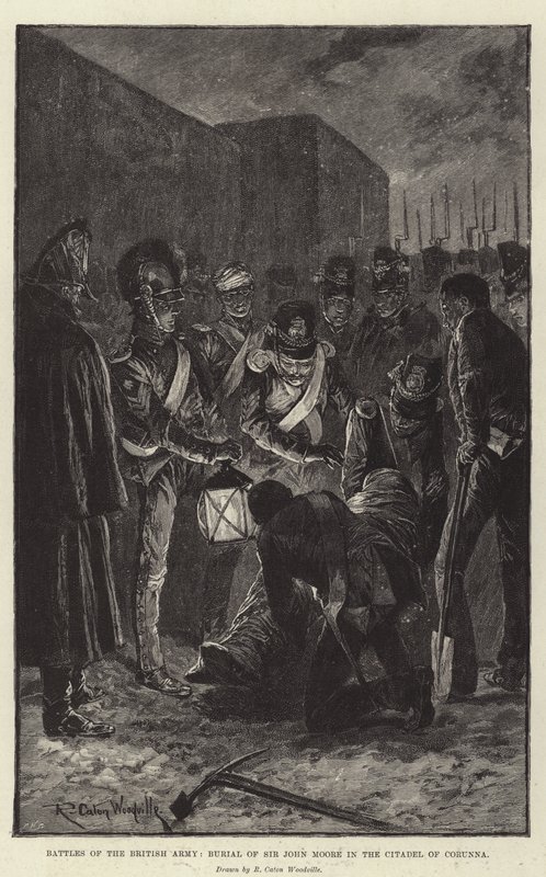 Slaget om den brittiska armén, begravning av Sir John Moore i citadellet i Corunna av Richard Caton Woodville junior