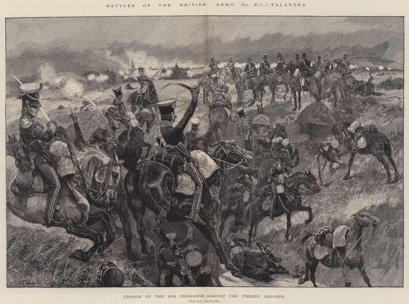 Battles of the British Army, Talavera, Charge of the 23rd Dragons mot de franska torgen av Richard Caton Woodville junior