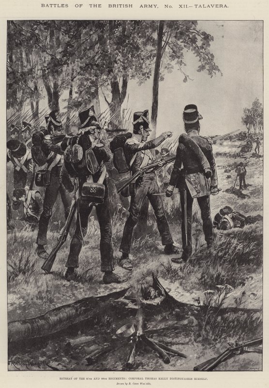 Slag i den brittiska armén, Talavera, 87:e och 88:e regementets reträtt, korpral Thomas Kelly utmärker sig av Richard Caton Woodville junior