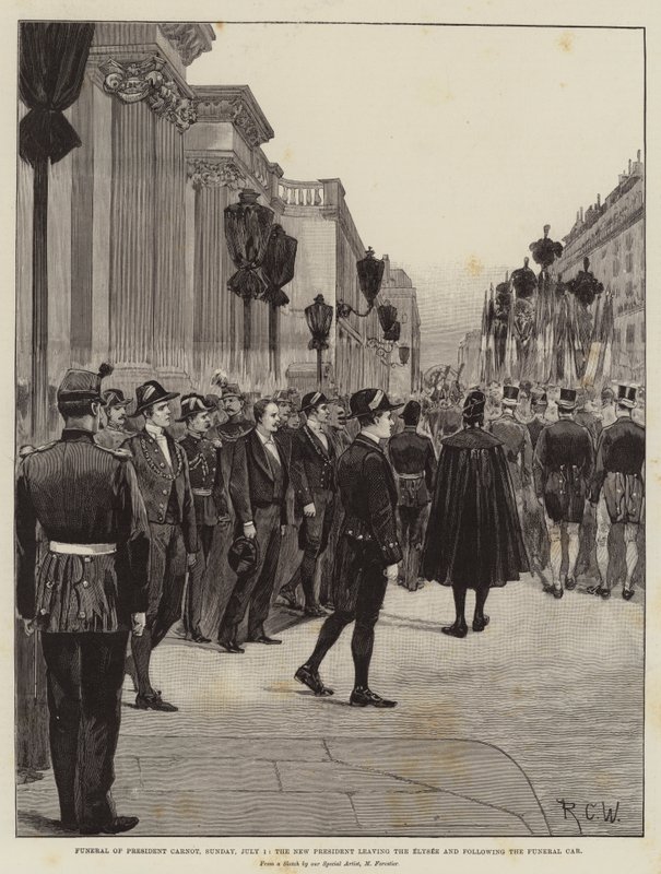 President Carnots begravning, söndagen den 1 juli, den nya presidenten lämnar Elysee och följer begravningsbilen av Richard Caton Woodville junior