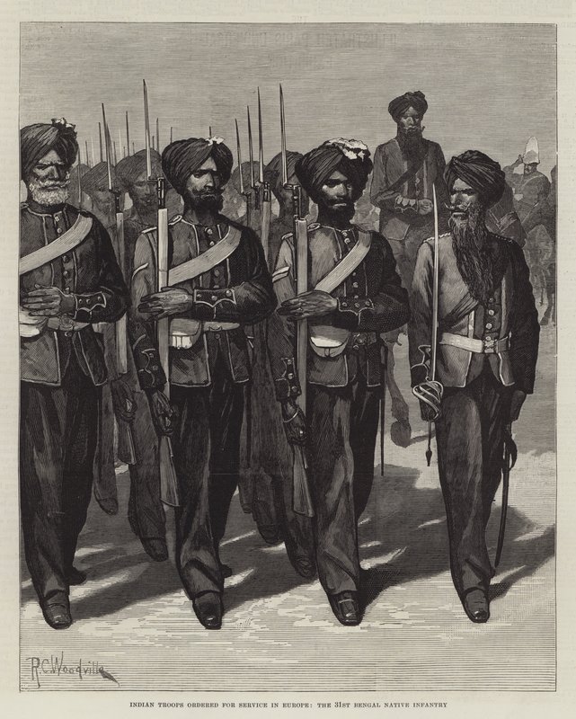 Indiska trupper beställda för tjänstgöring i Europa, 31st Bengal Native Infantry av Richard Caton Woodville junior