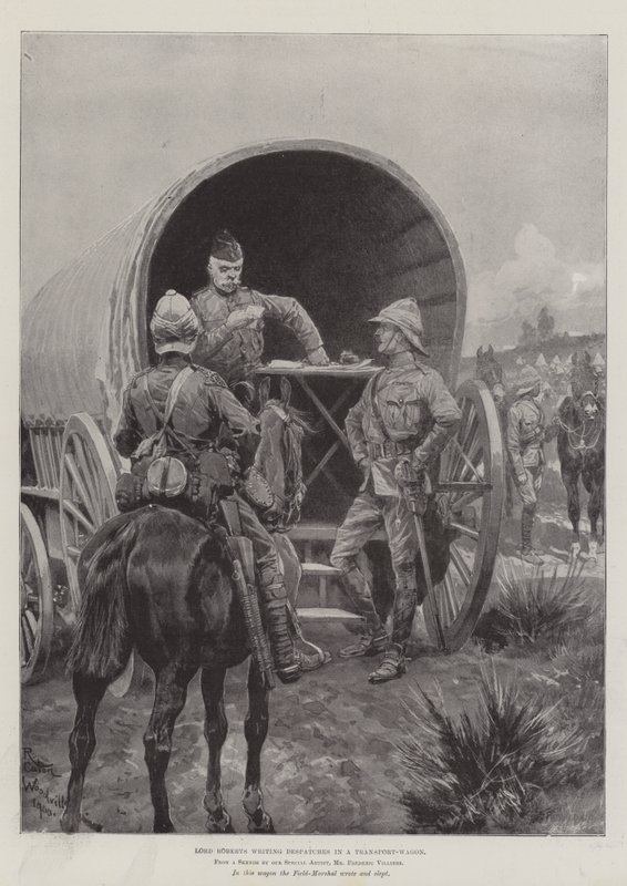 Lord Roberts skriver despatcher i en transportvagn av Richard Caton Woodville junior