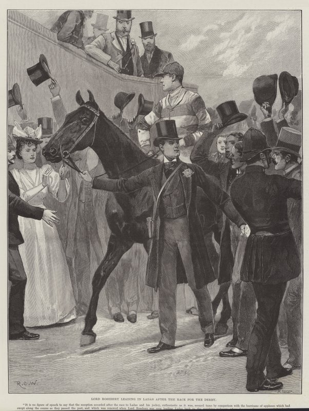 Lord Rosebery leder i Ladas efter Race for the Derby av Richard Caton Woodville junior