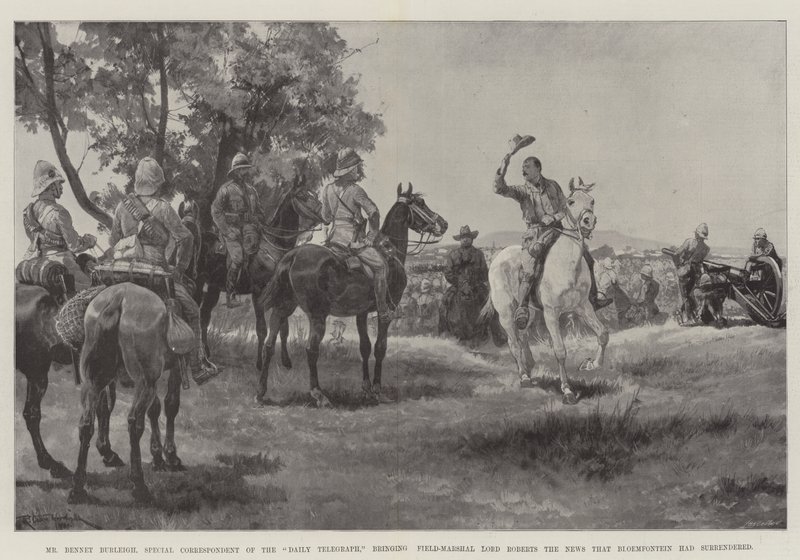 Mr Bennet Burleigh, specialkorrespondent för Daily Telegraph, gav fältmarskalken Lord Roberts nyheterna att Bloemfontein hade kapitulerat av Richard Caton Woodville junior