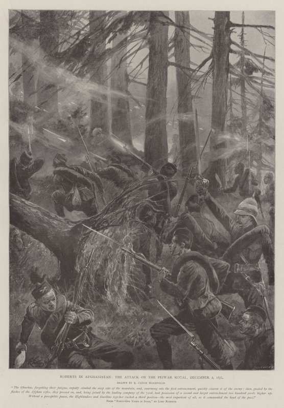 Roberts i Afghanistan, attacken mot Peiwar Kotai, 2 december 1878 av Richard Caton Woodville junior