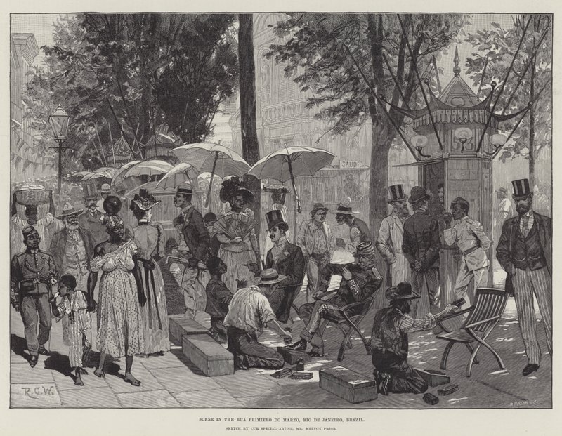 Scen i Rua Primiero do Marzo, Rio de Janeiro, Brasilien av Richard Caton Woodville junior