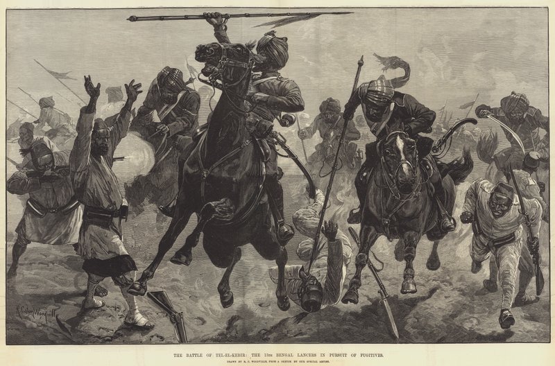 Slaget vid Tel-el-Kebir, 13th Bengal Lancers i jakten på flyktingar av Richard Caton Woodville junior