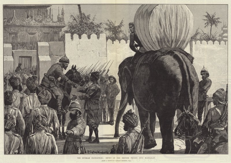 Burmaexpeditionen, de brittiska truppernas intåg i Mandalay av Richard Caton Woodville junior
