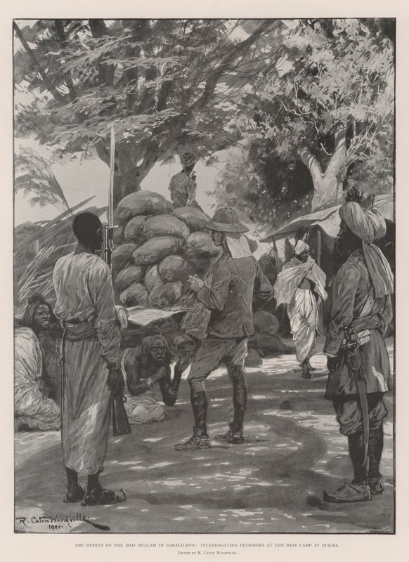 Den galna mullans nederlag i Somaliland, förhör med fångar vid baslägret i Burao av Richard Caton Woodville junior