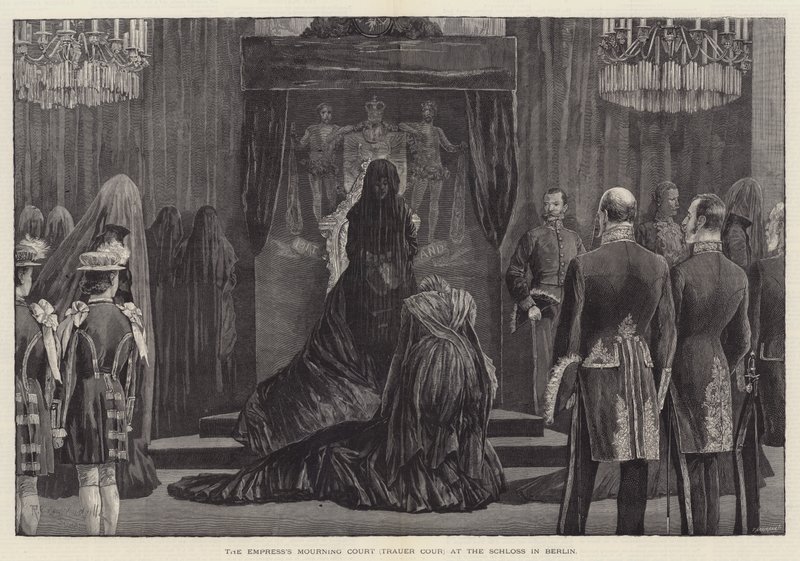 Kejsarinnans sorgehus (Trauer Cour) på Schloss i Berlin av Richard Caton Woodville junior
