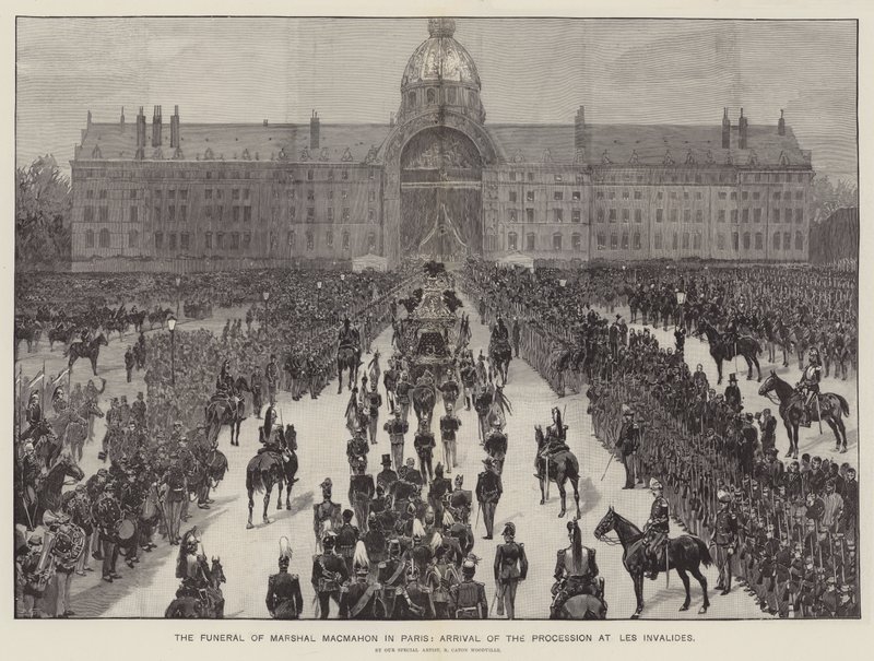 Marskalk MacMahons begravning i Paris, processionens ankomst till Les Invalides av Richard Caton Woodville junior