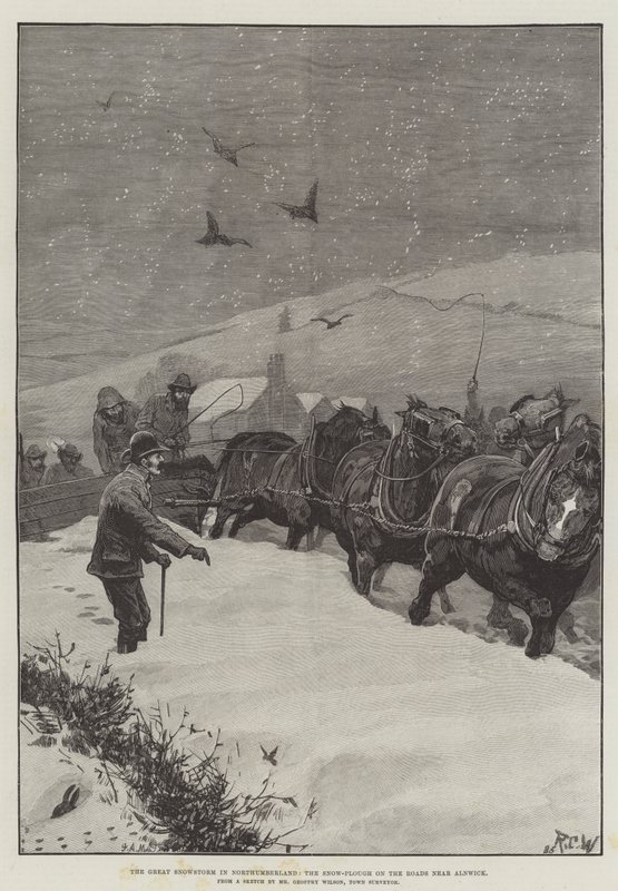 Den stora snöstormen i Northumberland, snöplogen på vägarna nära Alnwick av Richard Caton Woodville junior