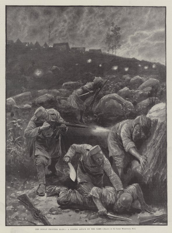 Indian Frontier Rising, en prickskytteaffär vid lägret av Richard Caton Woodville junior