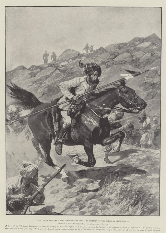 Indian Frontier Rising, save the Guns, en incident av aktionen den 16 september av Richard Caton Woodville junior