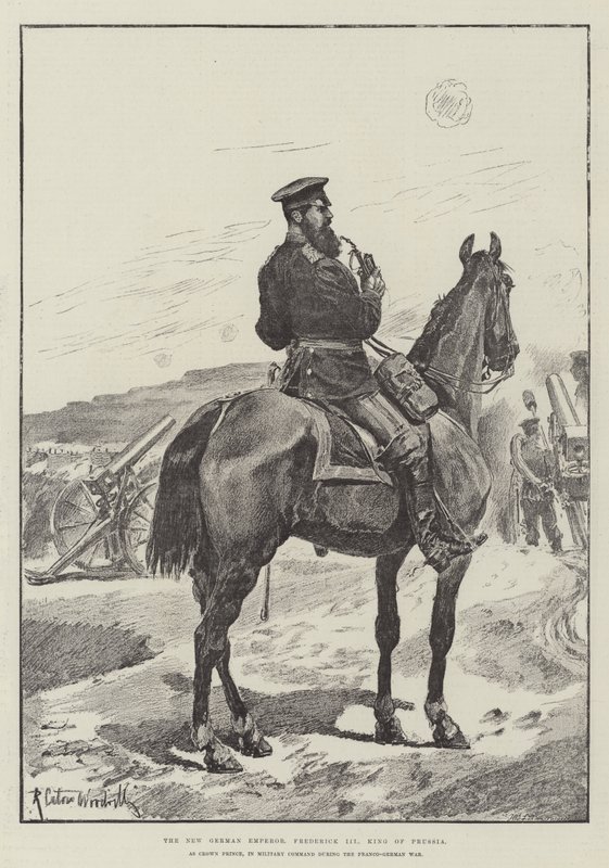 Den nye tyske kejsaren Fredrik III, kung av Preussen, som kronprins, i militärbefälet under det fransk-tyska kriget av Richard Caton Woodville junior