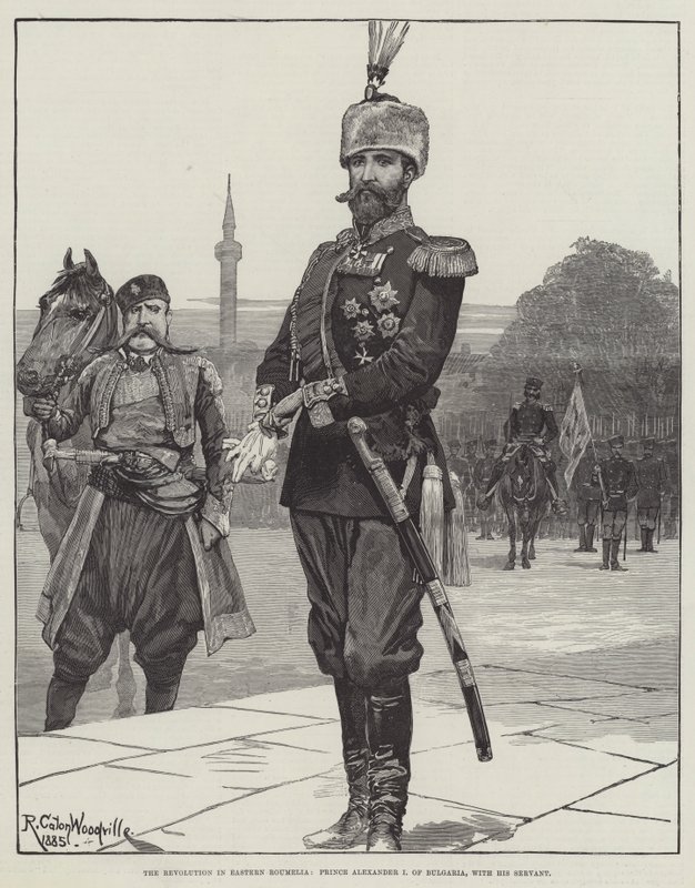 Revolutionen i östra Roumelia, prins Alexander I av Bulgarien, med sin tjänare av Richard Caton Woodville junior