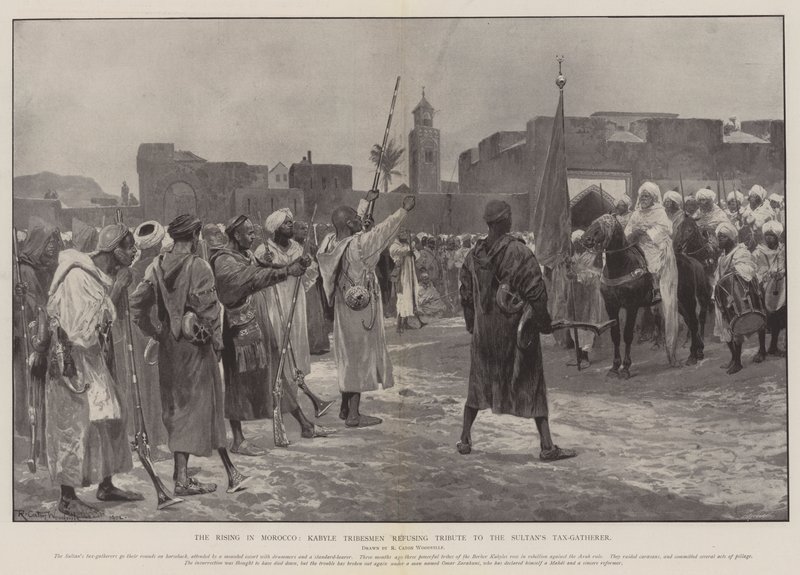 The Rising in Marocko, Kabyle Tribesmen vägrar hyllning till sultanens skatteindrivare av Richard Caton Woodville junior