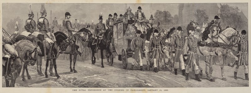 Den kungliga processionen vid parlamentets öppnande, 21 januari 1886 av Richard Caton Woodville junior