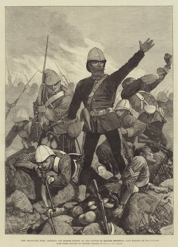 Transvaalkriget, general Sir George Colley vid slaget vid Majubaberget strax innan han dödades av Richard Caton Woodville junior