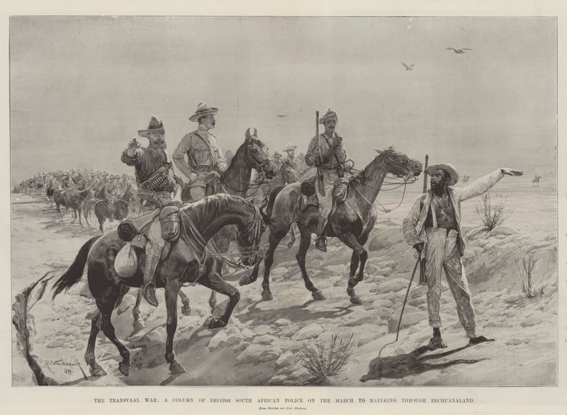 Transvaal War, en kolumn av brittisk sydafrikansk polis på mars till Mafeking genom Bechuanaland av Richard Caton Woodville junior