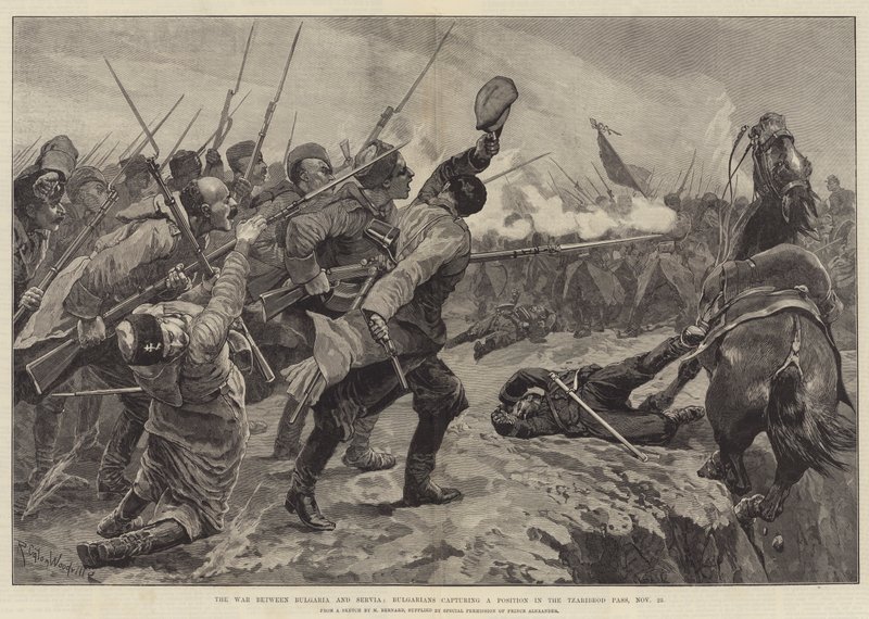 Kriget mellan Bulgarien och Servien, bulgarerna intar en position i Tsaribrodpasset, 23 november av Richard Caton Woodville junior