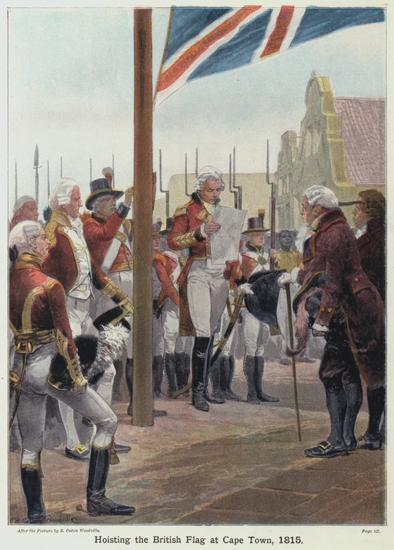 Hissar den brittiska flaggan i Kapstaden, 1815 av Richard Caton II Woodville