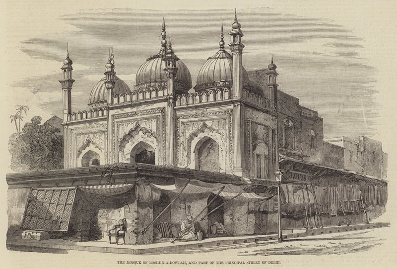 Moskén i Roshun-a-Dowlah och en del av huvudgatan i Delhi av Richard Principal Leitch