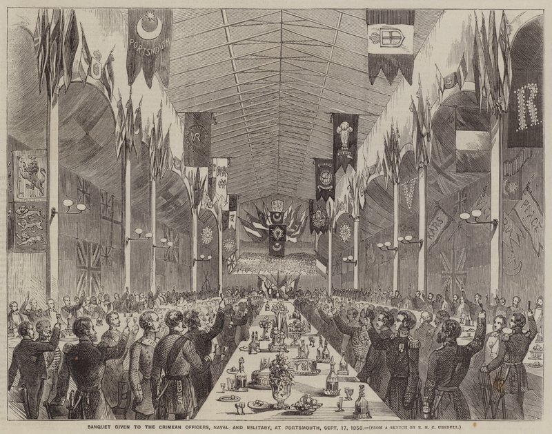 Bankett ges till Krim-officerarna, sjö- och militären, i Portsmouth, 17 september 1856 av Richard Ubsdell