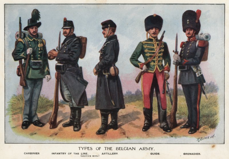 Soldater från den belgiska armén (färg litho) av Richard (after) Simkin