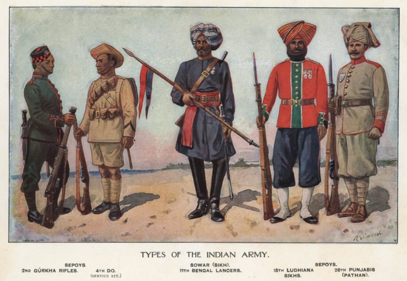 Soldater från den indiska armén (färg litho) av Richard (after) Simkin