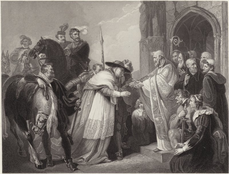 Kardinal Wolsey vid Leicester Abbey (gravyr) av Richard (after) Westall