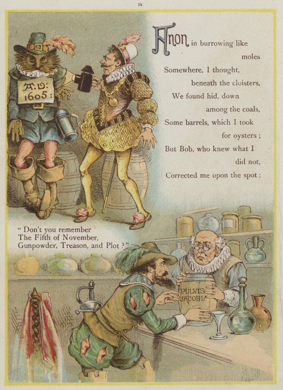Sida från Upstream av Richard Andre, Guy Fawkes and the Gunpowder Plot (färg litho) av Richard Andre