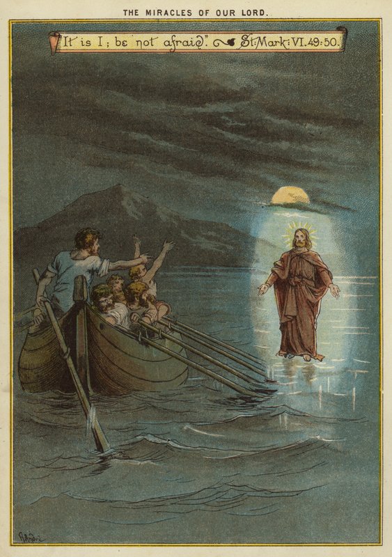 Kristi mirakel: Jesus går på vattnet (chromolitho) av Richard Andre