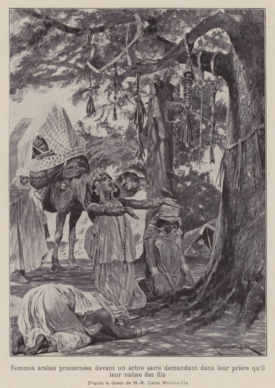 Arabiska kvinnor som prostrerar sig framför ett heligt träd i bön om att de ska få barn (litho) av Richard Caton II (after) Woodville