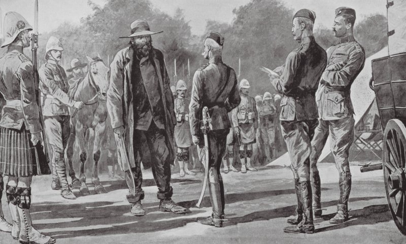 Kommendant Cronje kapitulerar för Lord Roberts (litografi) av Richard Caton II (after) Woodville