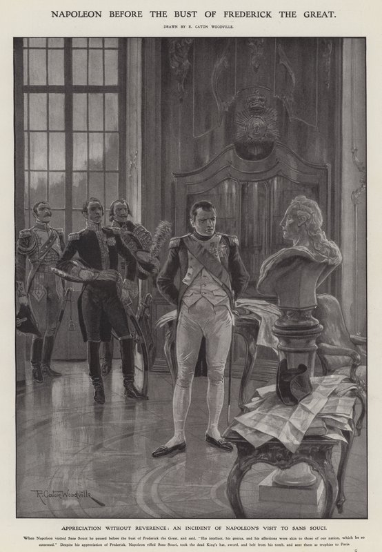 Napoleon före bysten av Fredrik den store (litho) av Richard Caton II (after) Woodville