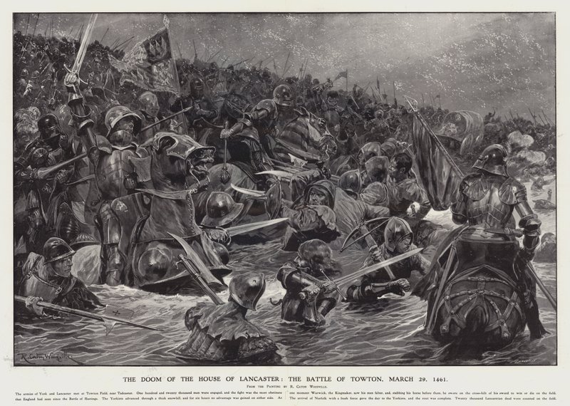 The doom of the House of Lancaster: the Battle of Towton, 29 mars 1461 (litho) av Richard Caton II (after) Woodville