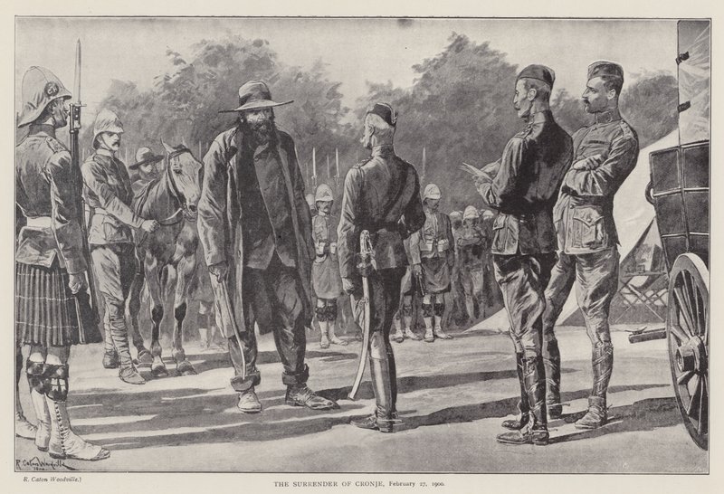 Överlämnandet av Cronje, 27 februari 1900 (litho) av Richard Caton II (after) Woodville