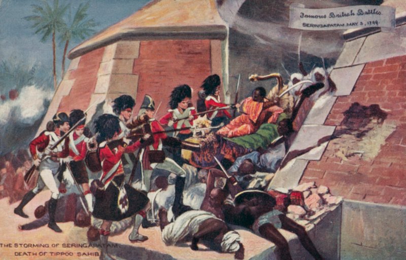 Tipu Sahibs död, slaget vid Seringapatam, Indien, fjärde Anglo-Mysore-kriget, 1799 av Richard Caton II Woodville