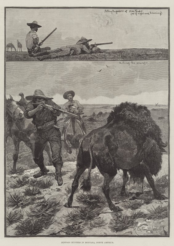 Buffalo Hunters i Montana, Nordamerika av Richard Caton Woodville junior
