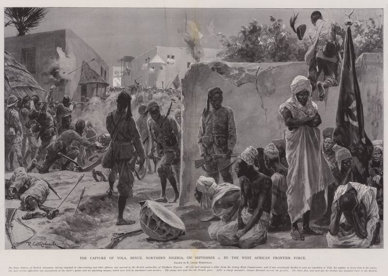 Infångandet av Yola, Benue, norra Nigeria, den 2 september, av West African Frontier Force av Richard Caton Woodville junior