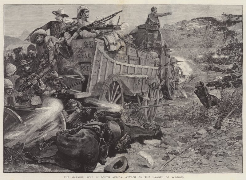 Matabili-kriget i Sydafrika, Attack på Laager of Wagons av Richard Caton Woodville junior