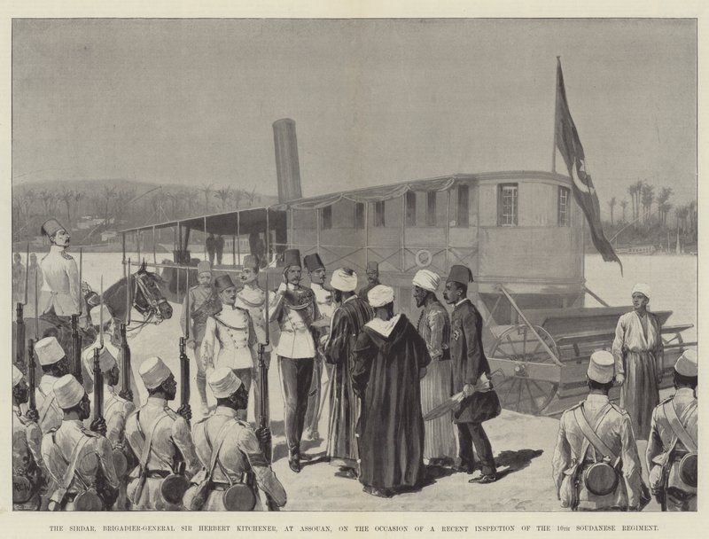 Sirdaren, brigadgeneral Sir Herbert Kitchener, i Assouan i samband med en inspektion av det 10:e soudanesiska regementet. av Richard Caton Woodville junior