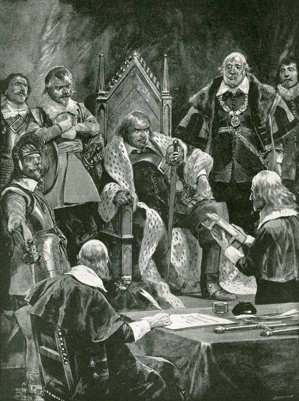 Presentationen av Bibeln vid Oliver Cromwells installation som Lord Protector av Richard Caton Woodville junior