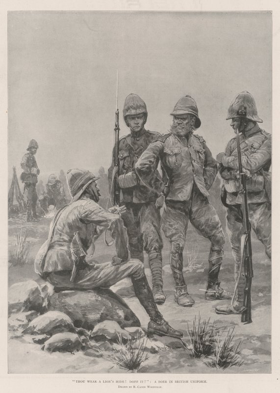 Du bär ett lejonskinn! av med det! En boer i brittisk uniform av Richard Caton Woodville junior