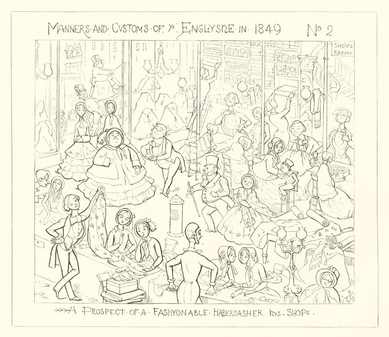 1849, En utsikt till en fashionabel sybehörsaffär av Richard Doyle